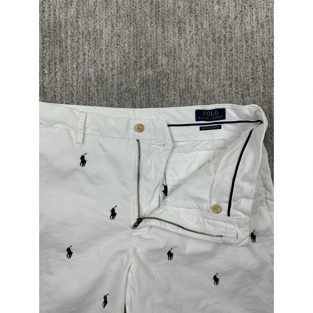 Polo Ralph Lauren Shorts Men 32 White Chino Flat Front All Over Pony Classic AOP